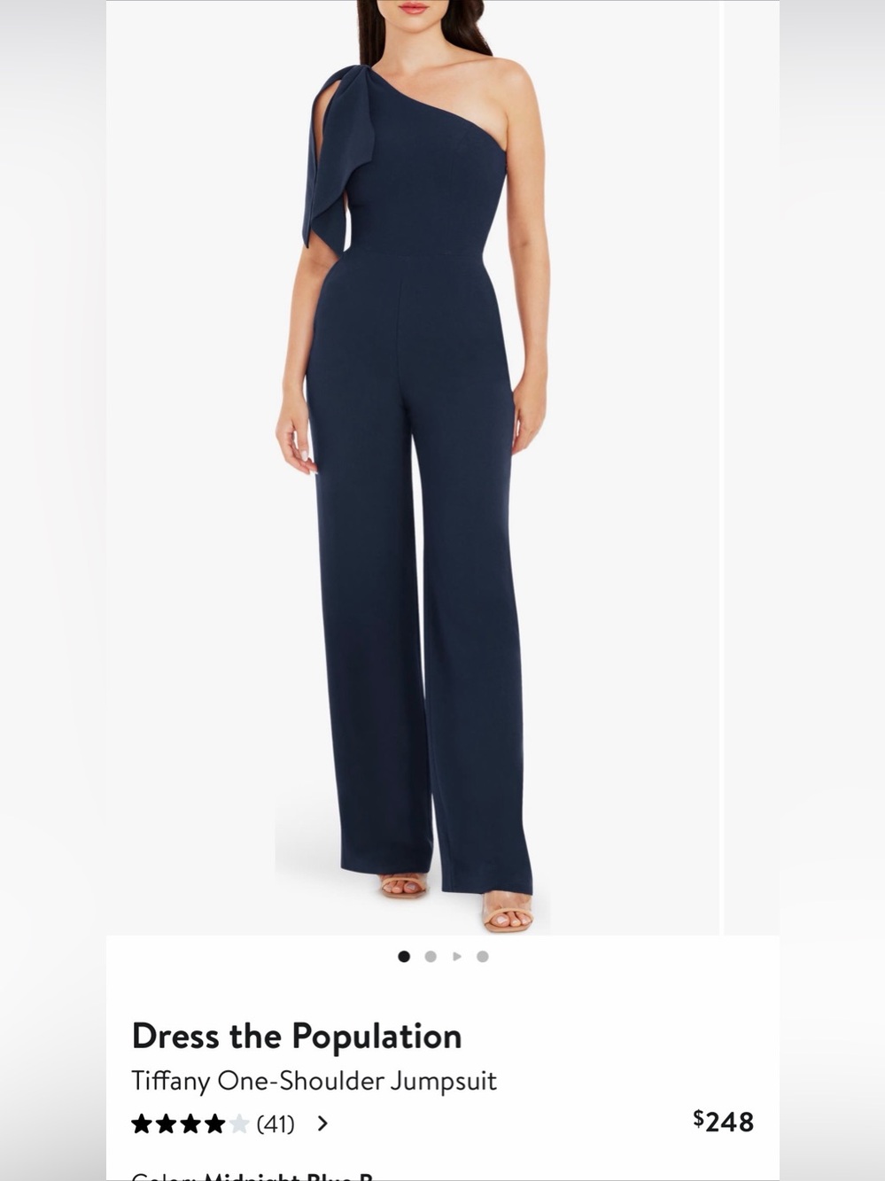 Dress the Population Midnight Blue One-Shoulder Wide-Leg Jumpsuit